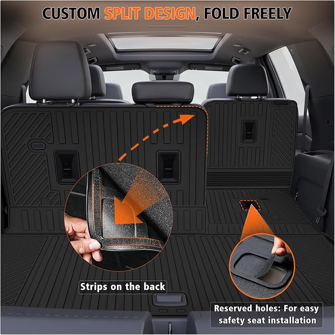 Floor Mats Cargo Liner with Backrest Mat for 2024-2026 Chevy Traverse & 2024-2026 GMC Acadia & 2025-2026 Buick Enclave 7 Seats Captain Chairs, TPE Rubber Mats Full Set wih Door Sill Guards Accessories