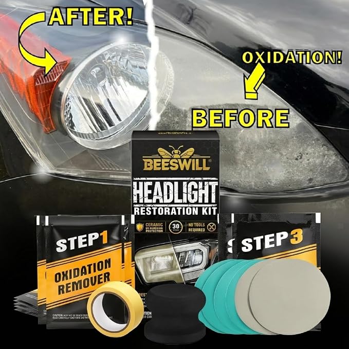 Headlight Restoration Kit, Headlight Cleaner And Restorer Kit, Removes Oxidation and Yellowing, No Power Tools Required, Multifunctional Car Headlight Polishing for All Vehicle Types