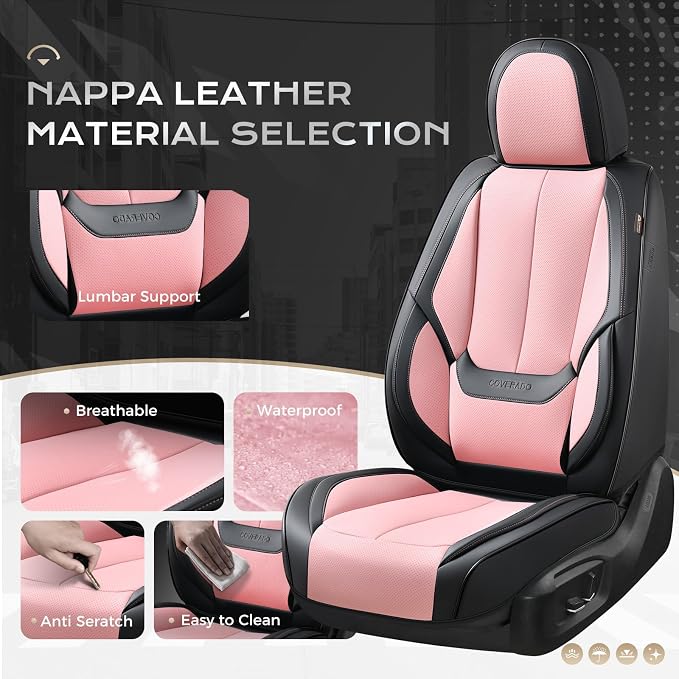 Coverado Car Seat Covers, Seat Covers for Cars, Waterproof Leather Auto Seat Protectors, Leather Car Seat Cushion, Car Interiors Accessories Universal Fit for Most Cars