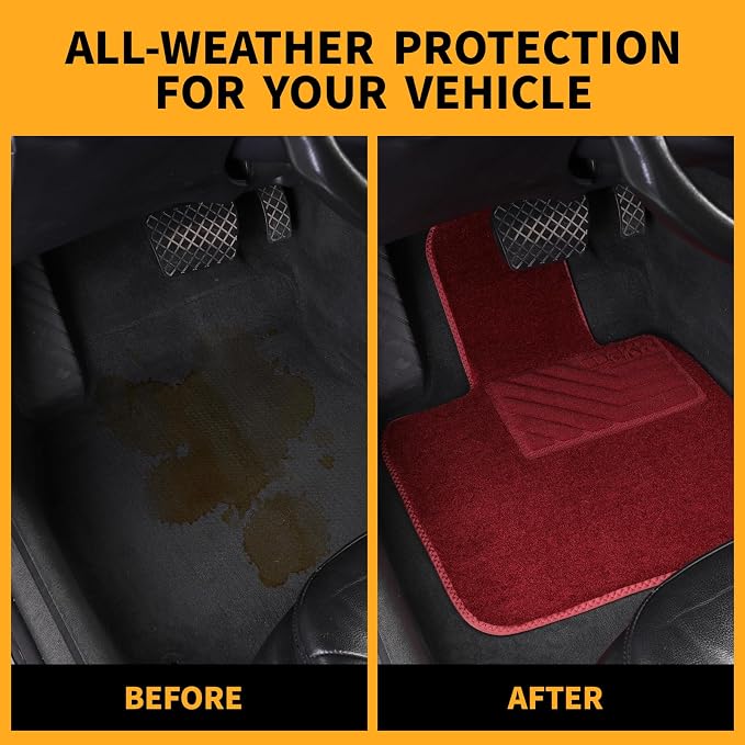 EKR All-Weather Universal Floor Mats,Thick Anti-Slip Car Carpet(Burgundy) | 0.5 inch Thick Anti-Slip Automotive Floor Mat with Driver Heel Pad Fit for SUV/Vans/Sedans/Trucks,Burgundy 4pcs Full set