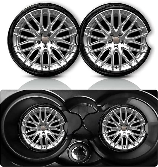 2PCS Tire Pattern Car Cup Holder Coasters Universal Anti-Slip Rubber Mat | Fun Auto Accessories Interior Decor, 2.75" Car Coasters for Cup Holders with Finger Slot, Car Love Gifts for Women Men
