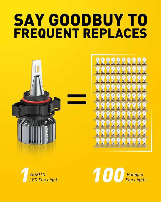 AUXITO 5202 LED Fog Light Bulbs Yellow Amber 3000K, Pack of 2 | 400% Brighter 6000 Lumens 30W High Power, 5201 PS24W PS19W 9009 12086 Fog Lamps LED DRL Bulbs Replacement for Cars Trucks
