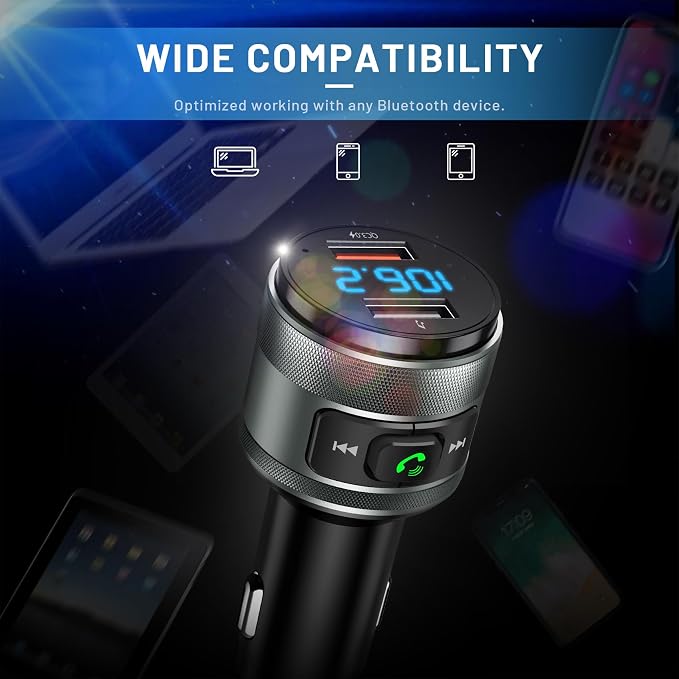 IMDEN Bluetooth 6.0 FM Transmitter for Car, MP3 Music Player Wireless Radio Adapter Kit with QC 3.0 Fast Charger, Hands-Free Calling, Supports USB Drive for 12V/24V Vehicles