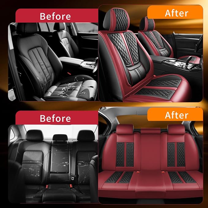 Fit Maxima Car Seat Covers Compatible with Nissan Maxima 2007-2022 2023.Full Coverage Waterproof Leather,Compatible with Airbag,All - Weather Seat Cushion Protector(Full Set,Red)