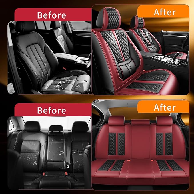 Fit Juke Car Seat Covers Compatible with Nissan Juke 2011-2016 2017.Full Coverage Waterproof Leather,Compatible with Airbag,All - Weather Seat Cushion Protector(Full Set,Red)
