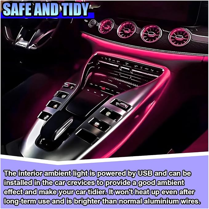ZIMISI EL Wire Car Interior LED Strip Lights, Neon Light Strip (Pink) | 5V 16FT Car Ambient Lighting Decorations with Sewing Edge, USB Electroluminescent Car Interior Lights with Fuse Protection