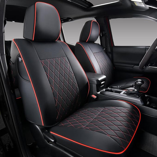 Coverado Tacoma Front Seat Covers, Leather Seat Covers for Cars Custom Fit for 2016-2023 Toyota Tacoma Double & Crew Cab, Waterproof Covers Seat Protector (Front, Red)
