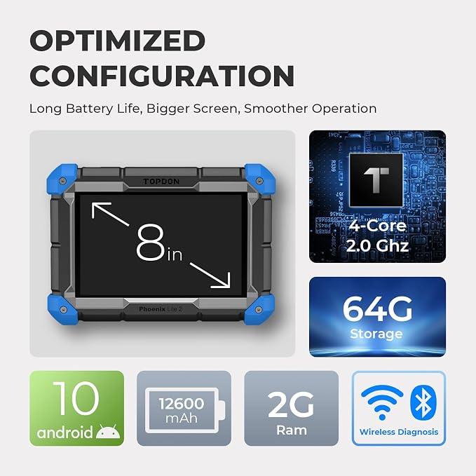 TOPDON Phoenix Lite 2 Bidirectional Scan Tool, OBD2 Scanner, ECU Coding | Function as ONE/AD900 Lite, Wireless Automotive Diagnostic Scanner, 34+ Reset Services, FCA AutoAuth, 2 Years Free Update