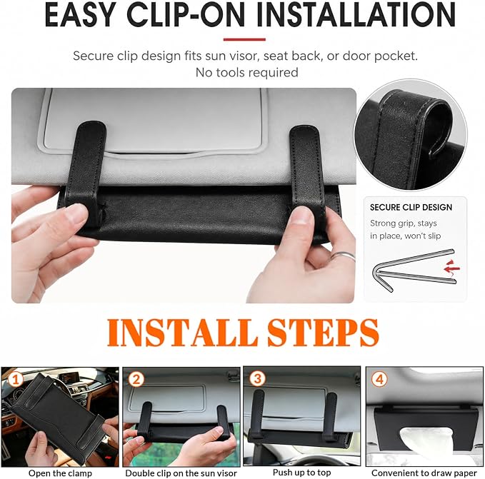 2 Pack Car Tissue Holder - Automotive Visor Tissue Interior Accessories for Truck SUV Van Black