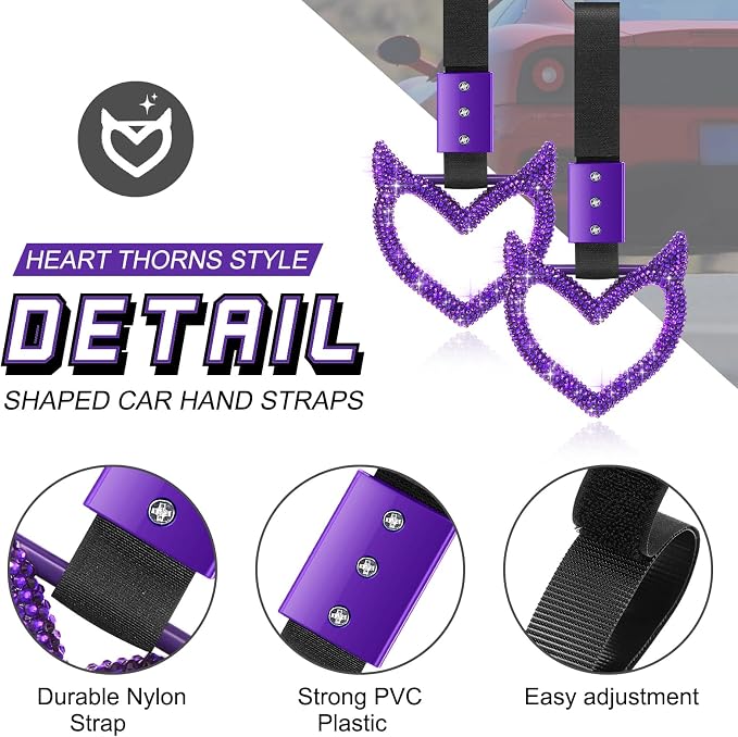 Fabbay Bling Car Accessories Bling Heart Handle Ring Car Accessory for Women Heart Hand Strap Drift Charm Rear Bumper Warning Ring Decor for auto Bus Interior Exterior Decoration(Purple,Devil Style)