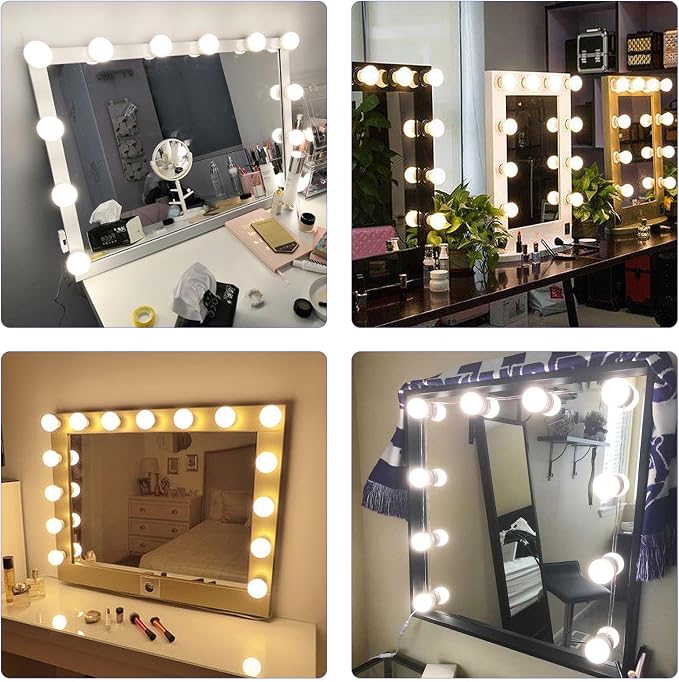 Vanity Mirror Lights, 10 Dimmable Bulbs DIY Hollywood Style LED Makeup Mirror Lights with USB Cable, Lighting Fixture Strip for Makeup Dressing Table Bathroom Dressing Room etc, White