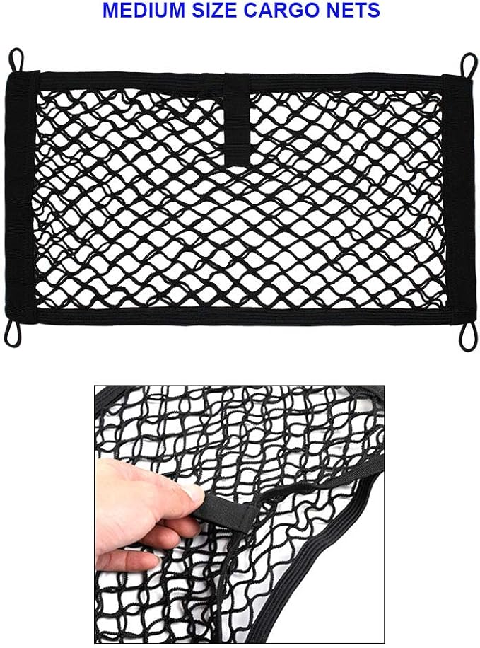 [2 Pack], JAVOedge Storage Stretchable Mesh Pocket Net for Car, Trunk, RV, Boats, Home with 8 PCS Mounting Screws and Built-in Hooks