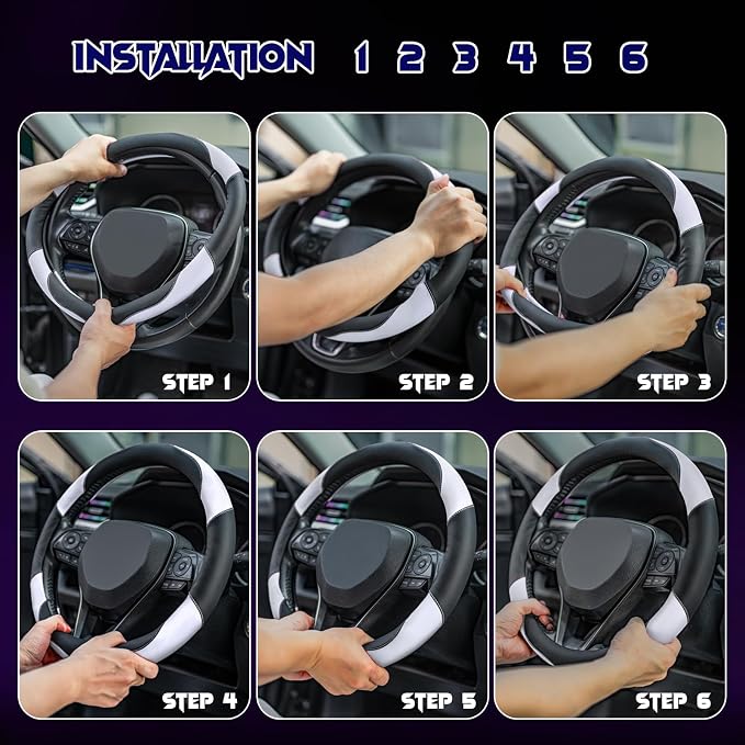 Soft Leather Steering Wheel Cover with Breathable Design and Anti-Slip Grip, Fully Compatible with Tesla, Toyota, Honda, Nissan 14.5-15.2 inch Round Steering Wheel（Sedans and SUVs）