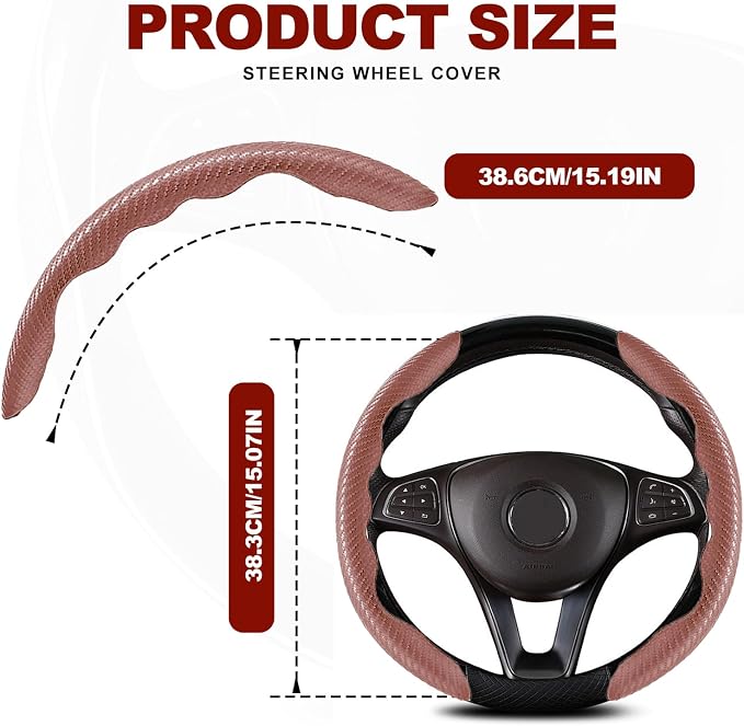 Universal Fit Carbon Fiber Steering Wheel Cover, Segmented Steering Wheel Protector, Carbon Fiber Anti-Skid Steering Wheel Cover Car Interior Accessories (2 Pcs Brown)