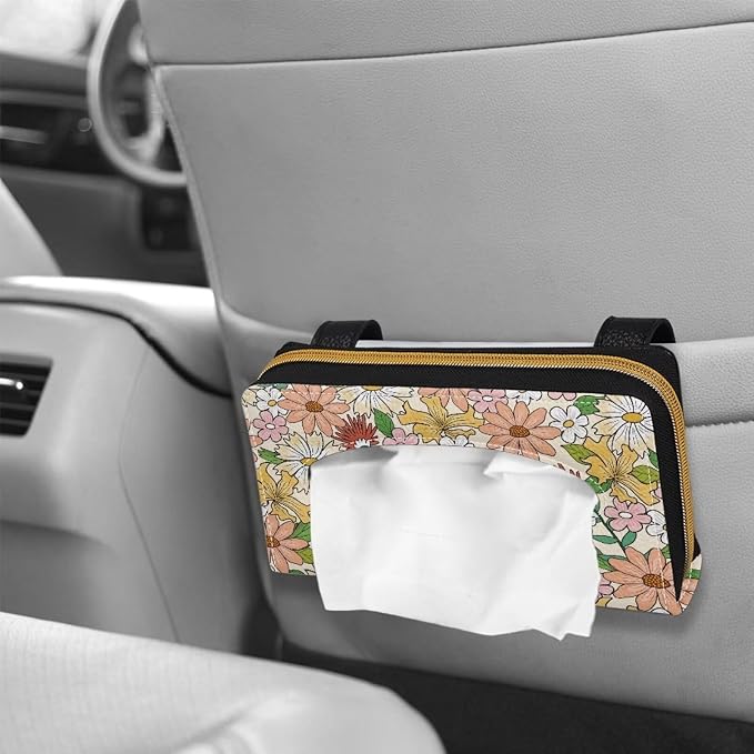 Floral Print Car Sun Visor Tissue Holder PU Leather Tissue Box Car Visor Accessories Automotive Visor Tissue Holder PU Leather Backseat Tissue Box
