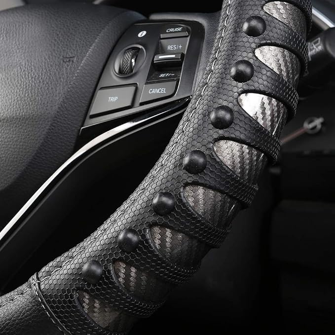 West Llama Microfiber Leather Car Steering Wheel Cover for Men Women,Universal Fit 14.5-15 inch(Leather Nails-Gray+Black-Standard Size)
