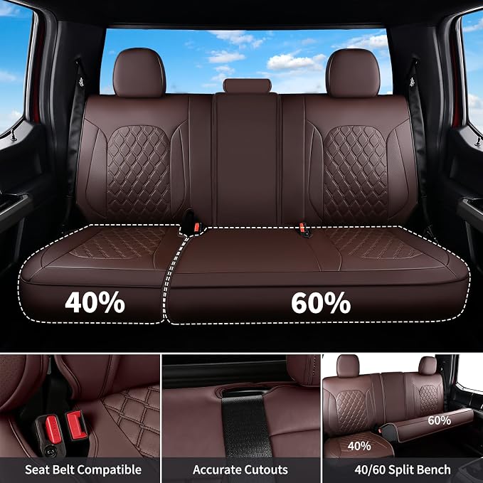 Huidasource Tacoma Coffee Seat Covers, Front and Rear FullSet Leather Truck Seat Cushion Cover Custom Fit for Toyota Tacoma 2024-2026 Crew Cab SR, SR5, Limited, TRD Sport/Off-Road,Trailhunter