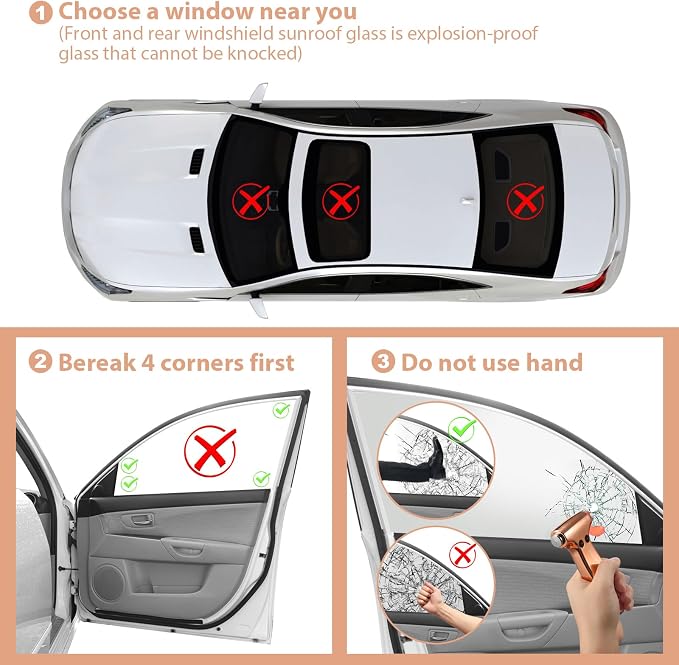 Window Breaker Seatbelt Cutter, 3-in-1 Emergency Escape Tool with Car Safety Hammer, Safety Emergency Car Escape Tool for Car, Electroplated Gold