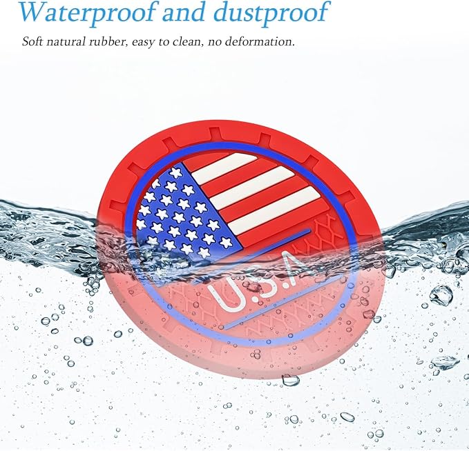AUCELI 2 Pack Car Cup Holder Coasters, Colored American Flag US Flag Insert Car Cup Coaster, 2.75 Inch Anti Slip Shockproof Embedded Drink Mat, Vehicle Interior Decor Accessories