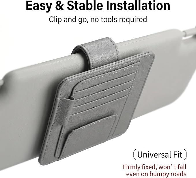 1 PC Car Sun Visor Organizer, Multifunctional Visor Storage with Card Slots and Pen Loop, for Sunglasses Documents and Cards, Universal for Most Cars, SUVs, Trucks (Gray)