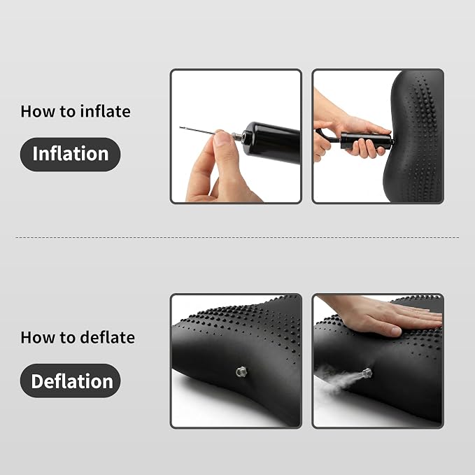 Lumbar Support Pillow, Inflatable Rubber Lumbar Pillow for Lower Back Pain Relief - Car Back Cushion for Driving Seat, Office Chair, Back Support Stretcher, Waterproof, Adjustable Thick, 12''Lx 14''H