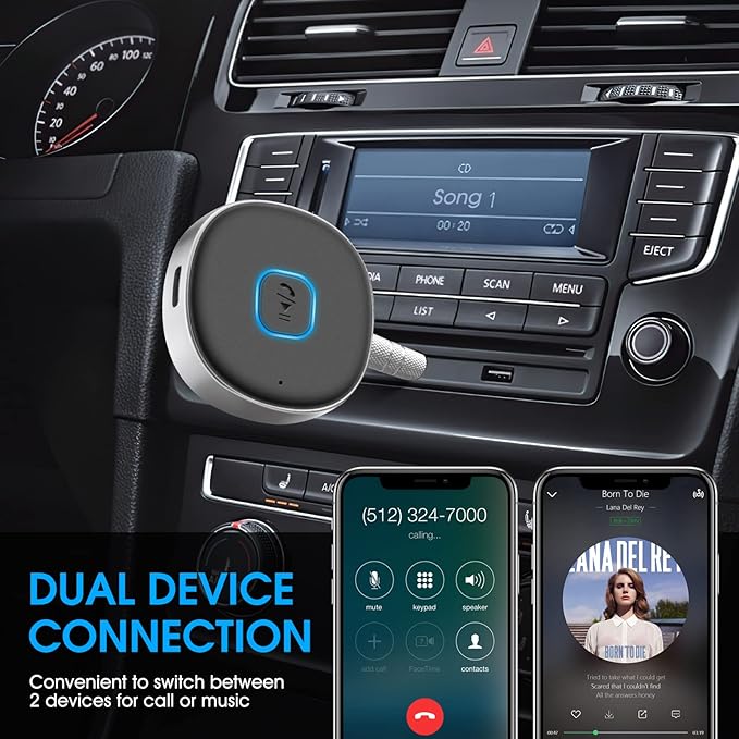 Bluetooth Receiver, LAICOMEIN Portable 3.5mm Aux Car Adapter, Bluetooth Wireless Audio Receiver for Car/Home Stereo/Wired Headphones/Speaker, 16H Battery Life