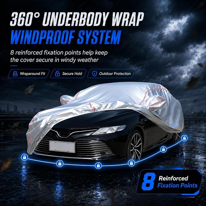 Waterproof All Weather Heavy Duty Vehicle Cover, 360° Underbody Wrap Windproof Design, Quick Install Outdoor Cover,（for Toyota Camry 2001-2025）