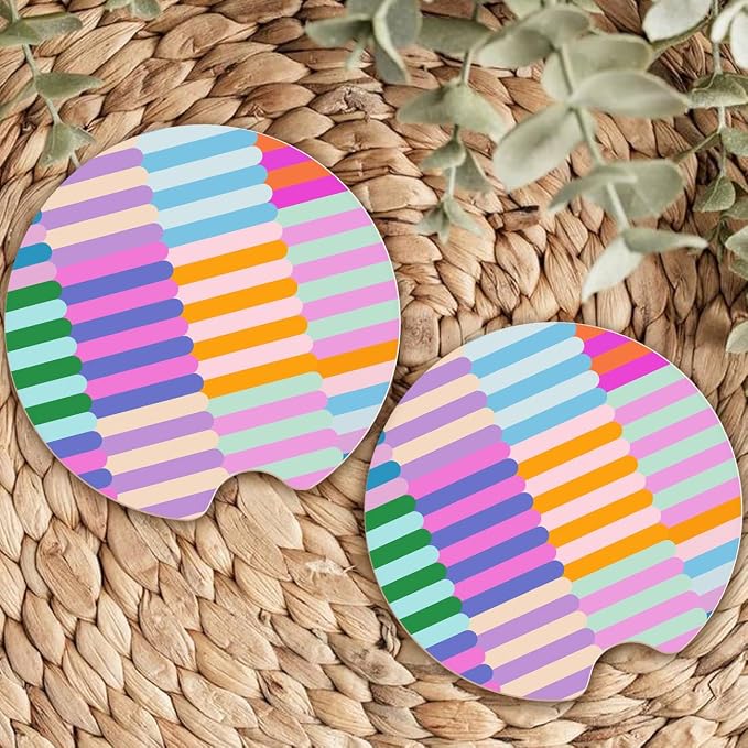 Ceramic Car Coasters – Absorbent Car Cup Holder Coaster Set for Women, Cute Aesthetic Car Accessories for Girls, 2 Pack (Sunset Spectrum)