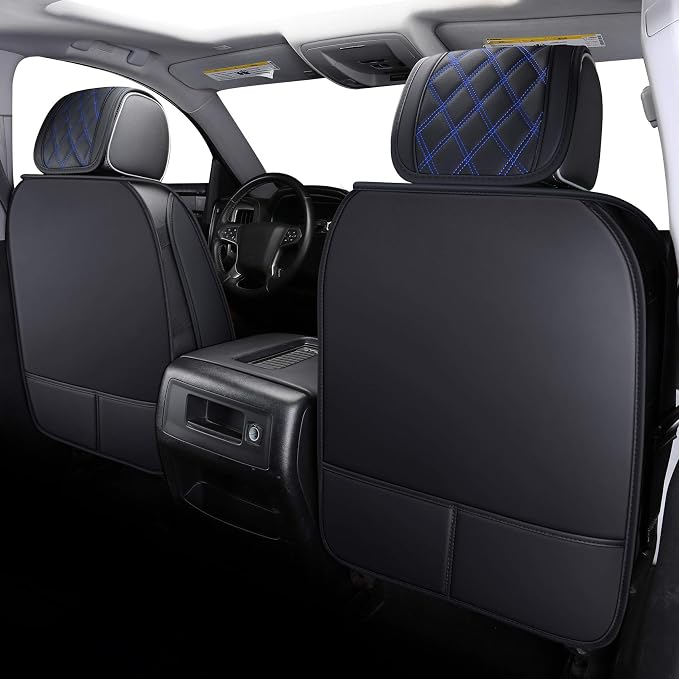 Aierxuan Chevy Silverado GMC Sierra Car Seat Covers Pickup Trail Boss Z71 Custom Fit 2007-2026 1500 2500HD 3500HD Crew Double Extended Cab Waterproof Leather Cushions (2 PCS Front, Black-Blue)