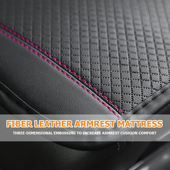 8sanlione Car Armrest Storage Box Mat, Fiber Leather Car Center Console Cover, Car Armrest Seat Box Cover Accessories Interior Protection for Most Vehicle, SUV, Truck, Car (Black/Pink)