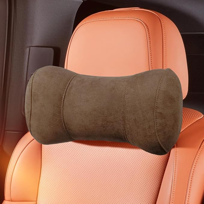 Car Headrest Pillow for Driving - Memory Foam Soft Automotive Neck Support Pillow Cushion with Adjustable Strap - Comfortable Car Seat Headrest Pillow for Neck Pain Pressure Relief (Brown)