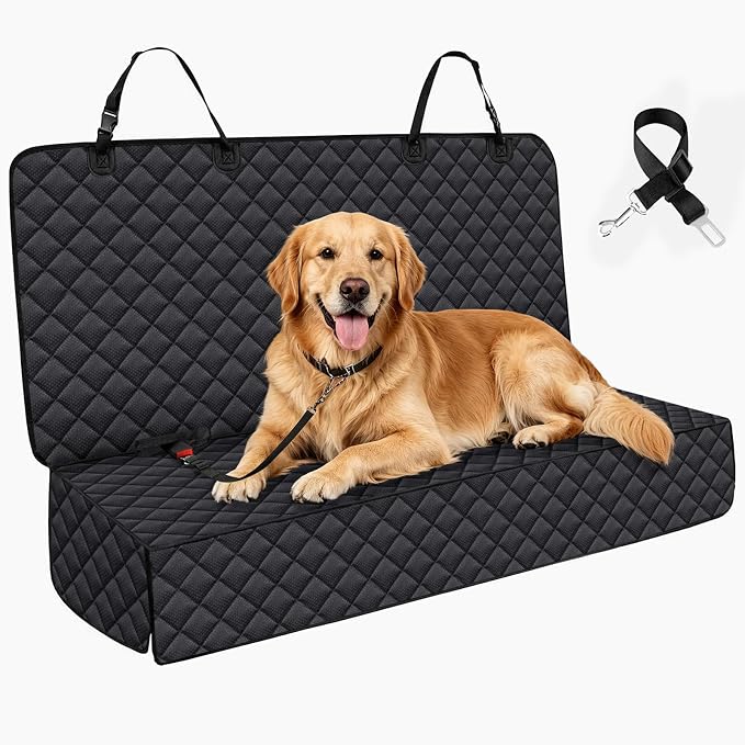JSTHT Dog Car Seat Cover for Back Seat Pet Cover, Black 52"x48" | Waterproof Car Bench Seat Cover Protector, Nonslip Scratchproof Durable Soft Seat Cover for Car, Truck, & SUV, Universal Size