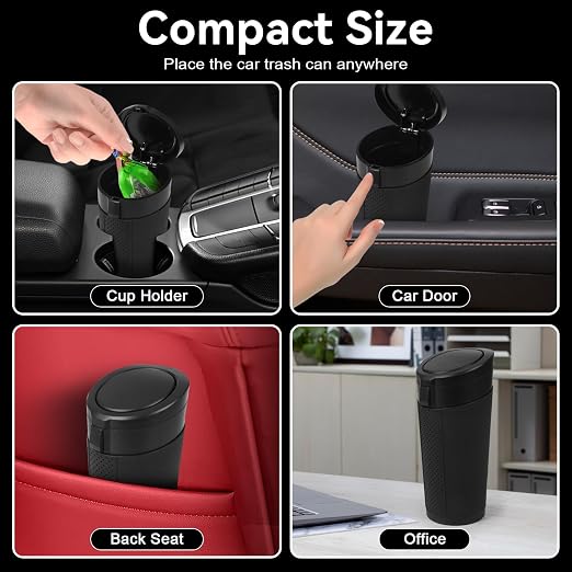 Car Trash Can Bin with Lid - 2 Packs Mini Car Garbage Can Cup Holder-Black Small Leakproof Vehicle Trash Garbage Can Bin-Automotive Car Organizers and Storage for Back Seat SUV Truck Accessories