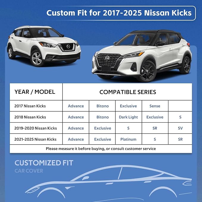 10 Layers SUV Car Cover Custom Fit for Nissan Kicks (2017-2024) Waterproof All Weather for Automobiles, Outdoor Full Cover Rain Sun UV Protection.Silver