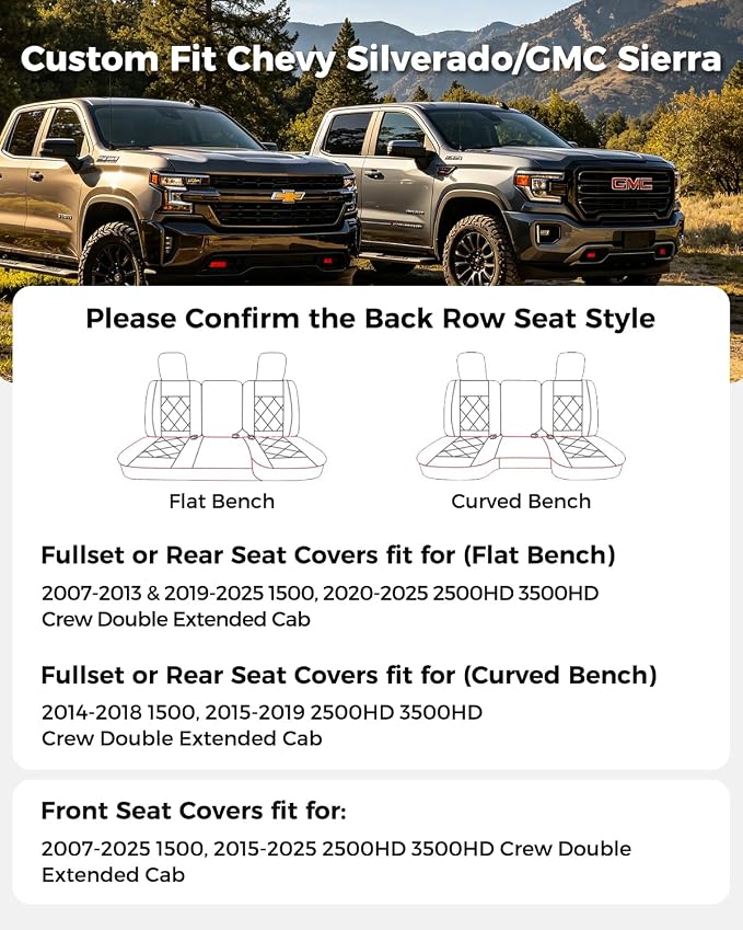 Huidasource Fit for Brown Chevy Silverado Seat Covers, GMC Sierra Seat Covers, Thickened Nappa Leather Truck Seat Cover 2007-2013&2019-2026 1500, 2020-2026 2500HD 3500HD Crew Double Extended Cab