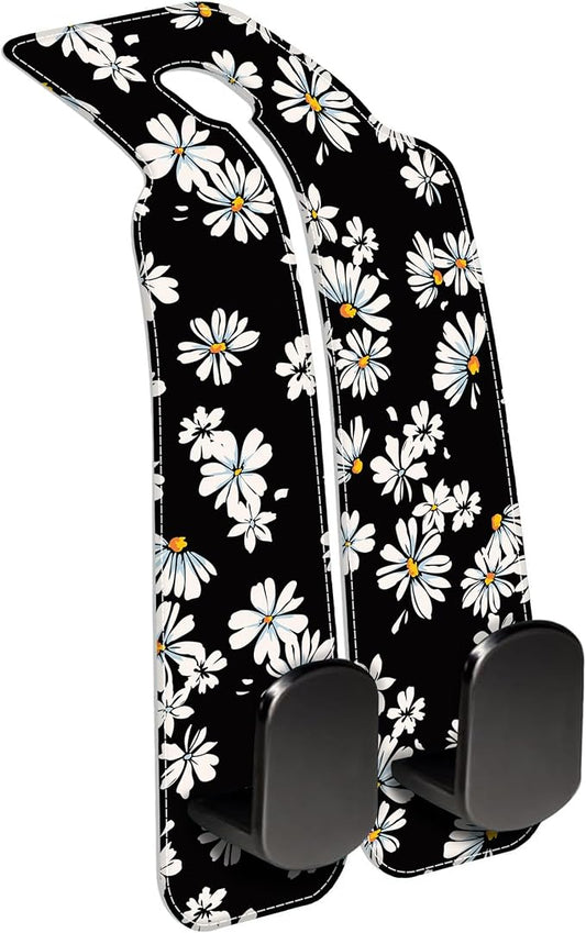 1 Pack Car Seat Headrest Hooks for Purses and Bags Watercolor Daisy Floral Bag Purse Holder for Car with Double Metal Hooks Car Purse Hanger Hanging Accessories