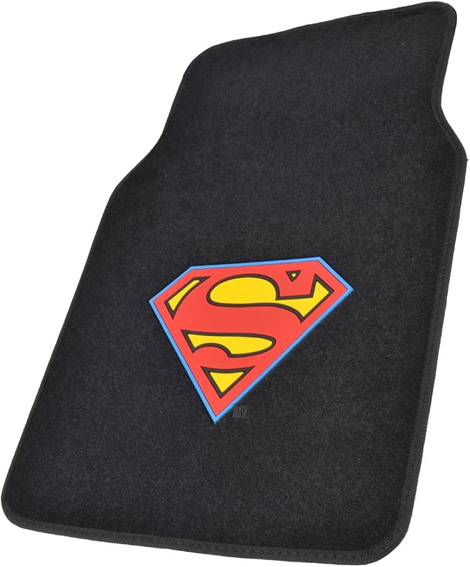 BDK Warner Brothers DC Comics Classic Superman Licensed Auto Carpet Floor Mats, Universal Fit 4PC Set Front & Rear for Car Truck Van SUV
