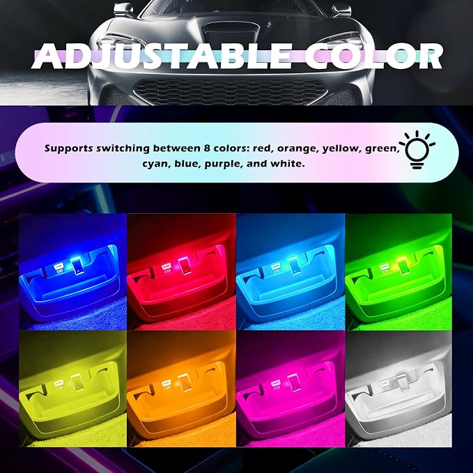Mini USB LED Lights for Car,5V RGB Car LED Lights Interior USB Light with Adjustable Color & Brightness,Portable USBs A Ambient Lighting Cars Interior for Cars Atmosphere