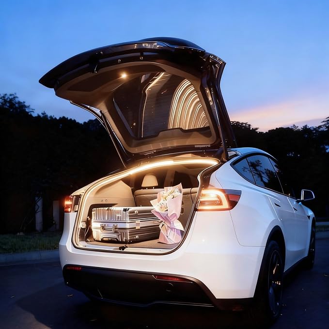 Trunk LED Ambient Neon Light Strips for Tesla Model Y & Juniper (2021-2026) - Waterproof Silicone, High Brightness, APP-Controlled, Auto On&Off, for Car Trunk & Camping Atmosphere (Warm White)