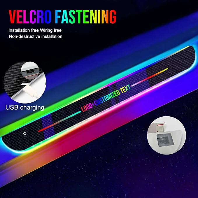 Custom Text Car Door Sill Lights with Auto Sensor, Personalized Logo Car Welcome Lights, USB Rechargeable, 7 Colors Magnetic Attachment Wireless Pedal Lamps, Gift Ideas for Men Women