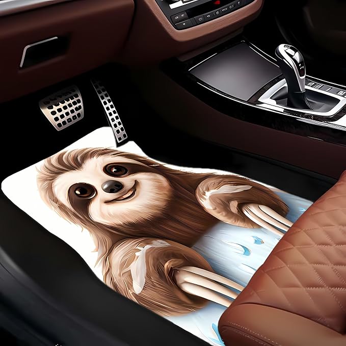 Universal Fit Car Floor Mats Set of 4Pcs, Cute Sloth Pattern All-Weather Front Rear Car Carpet Mats, Non-Slip Car Floor Mat Car Accessories for Automotive Trucks SUV Sedans Vans