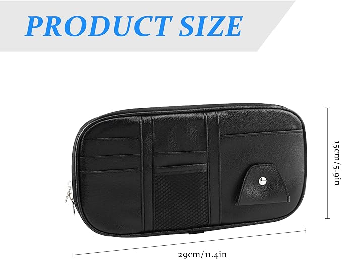Car Sun Visor Organizer, Sunglass Holder and Storage Pocket, Card Cash Pouch with Multi-Pocket Net Zipper, Case Bag for License Pen Key, Auto Accessories for Truck, SUV, Van (Black)