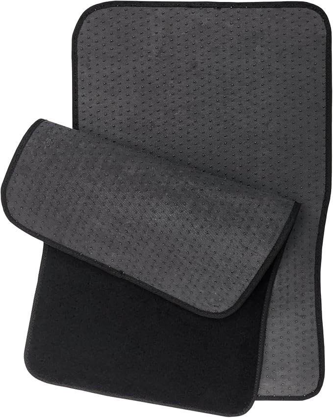 Premium 4-Piece Carpet Car Floor Mats Set with Heel Pad - Universal Fit for for Cars, Trucks & SUVS (Black)