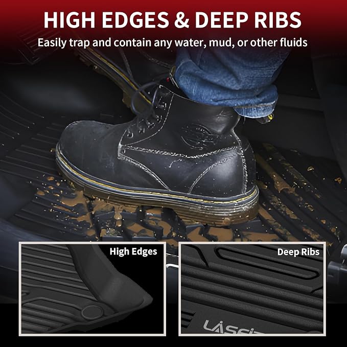 LASFIT Floor Mats for Ford Escape 2020-2025 2026 (NOT Fit Hybrid) TPE Custom Fit Car Floor Liners All Weather Protector, Front and Rear Mats, 3pcs Black