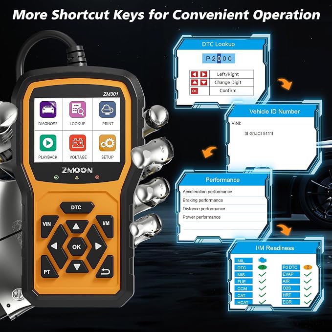 ZMOON ZM301 OBD2 Scanner Diagnostic Tool, Car Code Reader Scan Tools | Enhanced Check Engine Light Clear, Universal OBDII EOBD System Auto Reader for All Vehicles After 1996