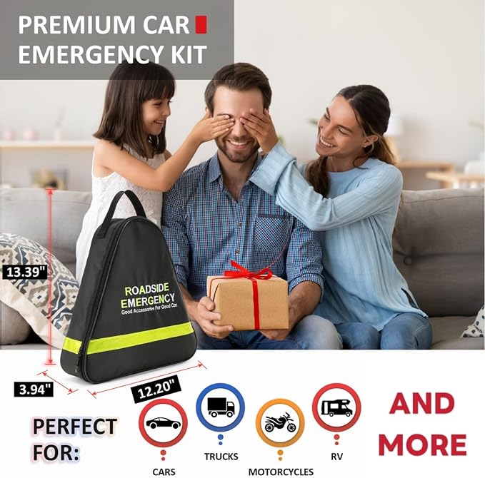 20PCS Sailnovo Car Emergency Kit with Jumper Cables, Roadside Safety Emergency Car Kit for Vehicle Truck Motorcycle - Gifts for Men Women Teenagers, Easy Storage(Black)