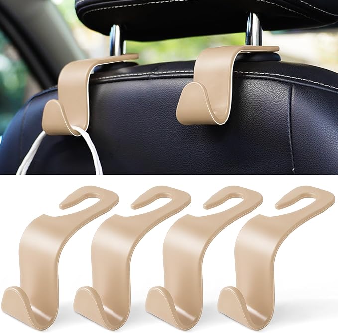 LivTee Car Seat Headrest Hook, Auto Seat Hook Hangers Storage Organizer Interior Accessories for Purse Coats Umbrellas Grocery Bags Handbag, 4-Pack