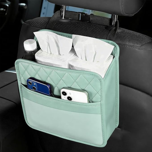 Car Seat Back Organizer, Car Organizers and Storage, PU Leather Vehicle Backseat Hanging Storage Pocket, Multipurpose Auto Organizer Hanging Universal for Most Vehicles (Green)
