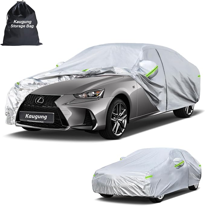 KouKou Car Cover Custom Fit for Lexus IS250 IS300 IS350 (2005-2026), 6 Layers Waterproof All Weather for Automobiles Full Exterior Cover Rain Sun Snow Protector with Door Zipper. Silver