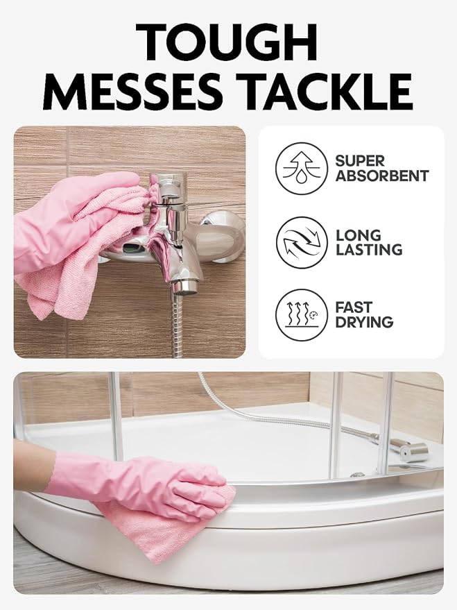 Fantasticlean Microfiber Cleaning Cloth Roll- 30 Sheets, 12" x 12" (Pink) | Super Absorbent, Lint-free, Tear-away Microfiber Towel Roll, for All-Purpose Cleaning, Reusable Alternative to Paper Towels